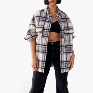 Mango MNG Oversized Plaid Overshirt Jacket Sz XS/S